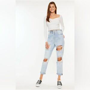 KanCan Jeans Darel Ultra High Rise‎ Paperbag Mom Light Wash Blue Ripped Holes